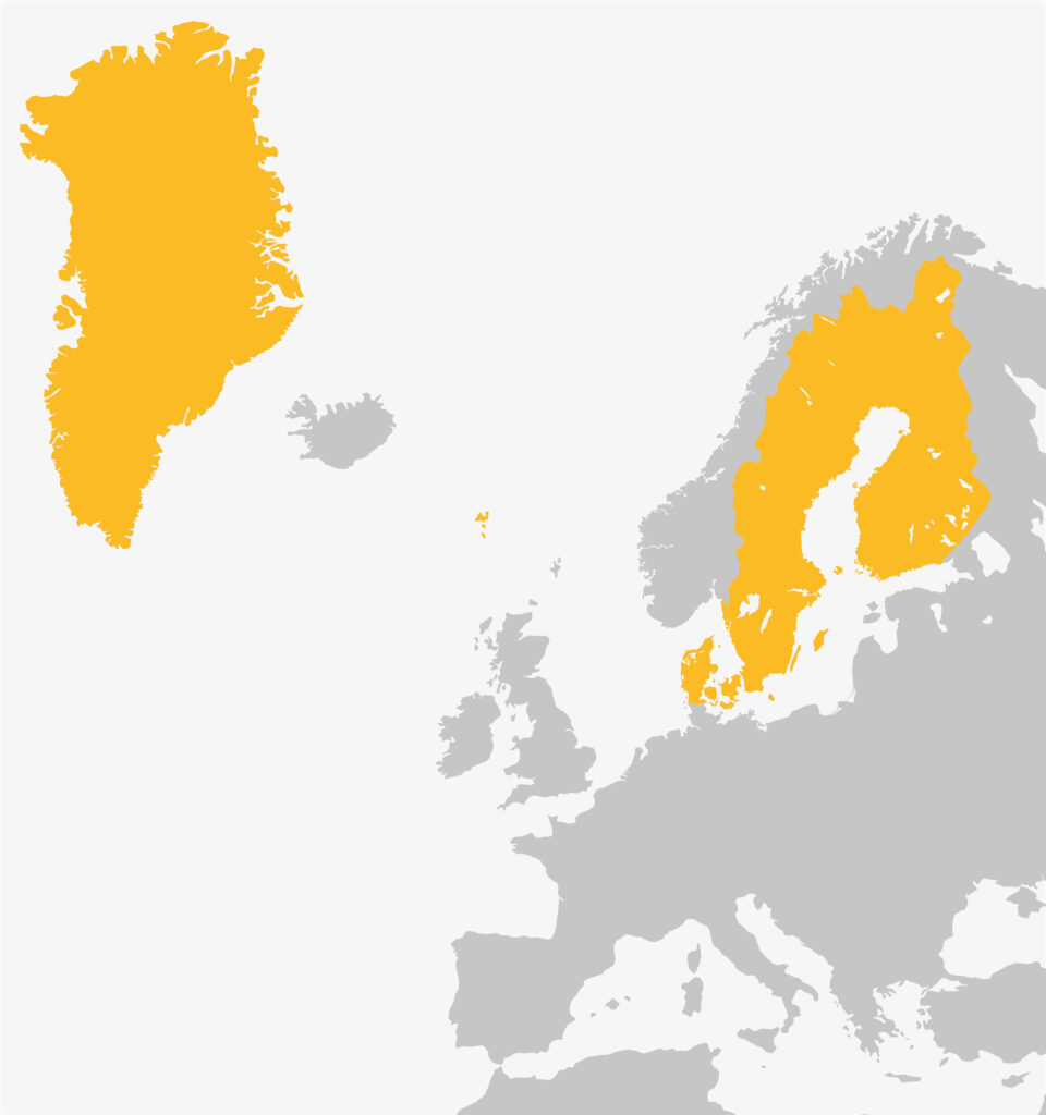 Nordhunt karta, Sverige, danmark, finland, grønland